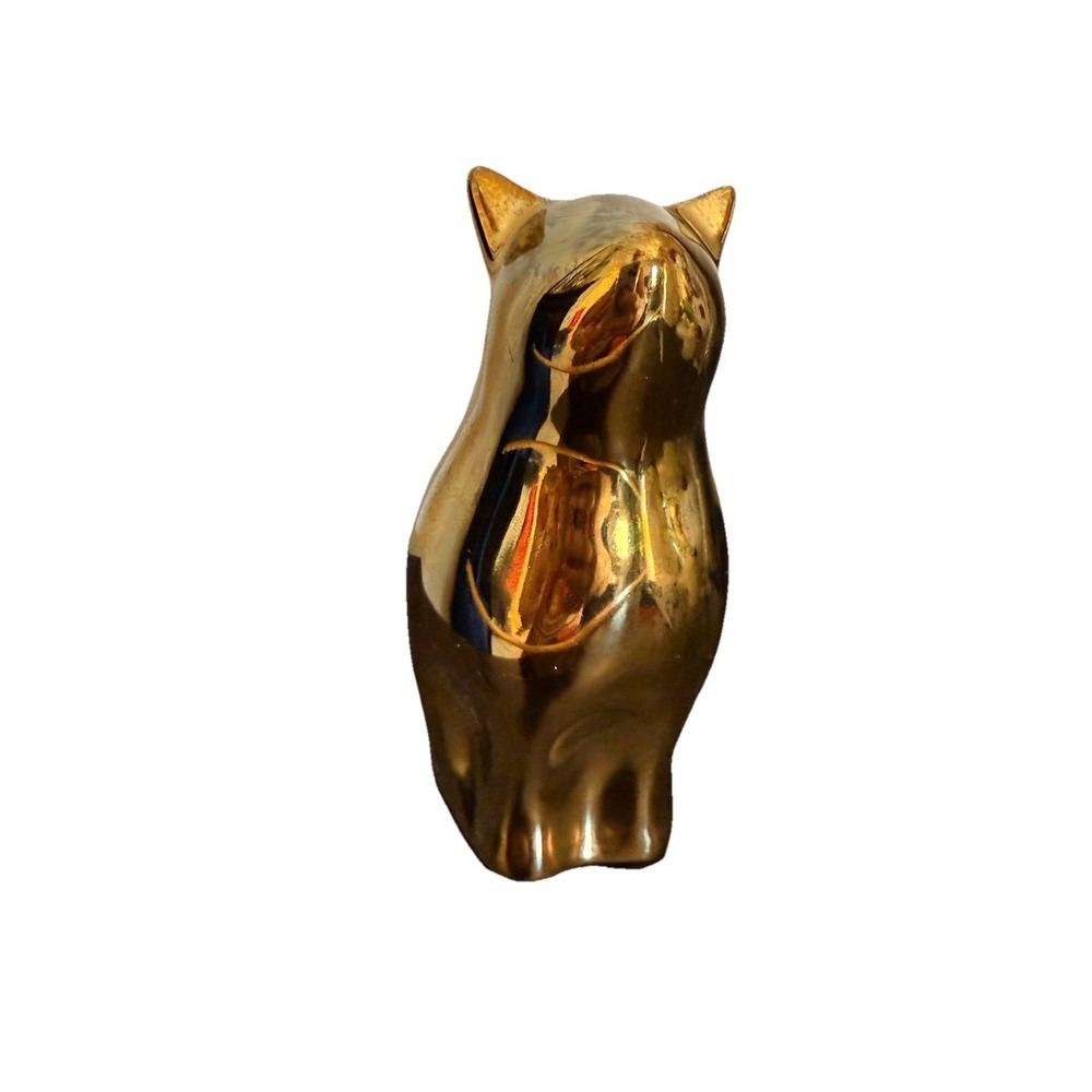 Modern Gold Painted Ceramic Cat Statue Figurine Pudgy Cat 6.5" Tall  Pier1